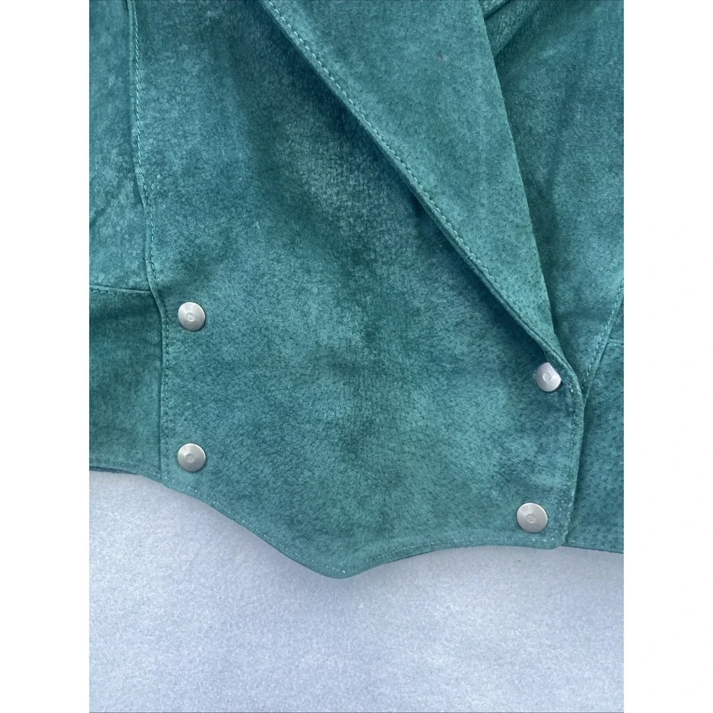 Frontier Collection Womens M Western Green Leather Suede Fringe Jacket USA Vtg - Picture 5 of 14